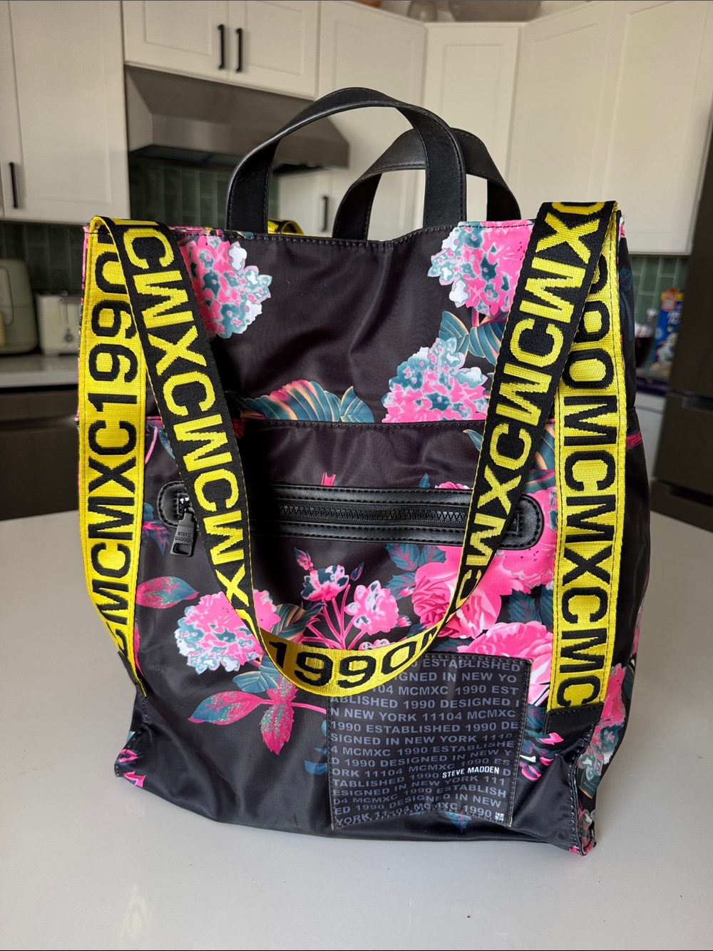 Steve Madden Black & Pink Floral Tote Bag